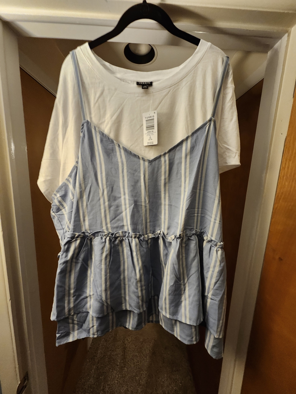 torrid Blue and White Striped Ruffle Hem Cami